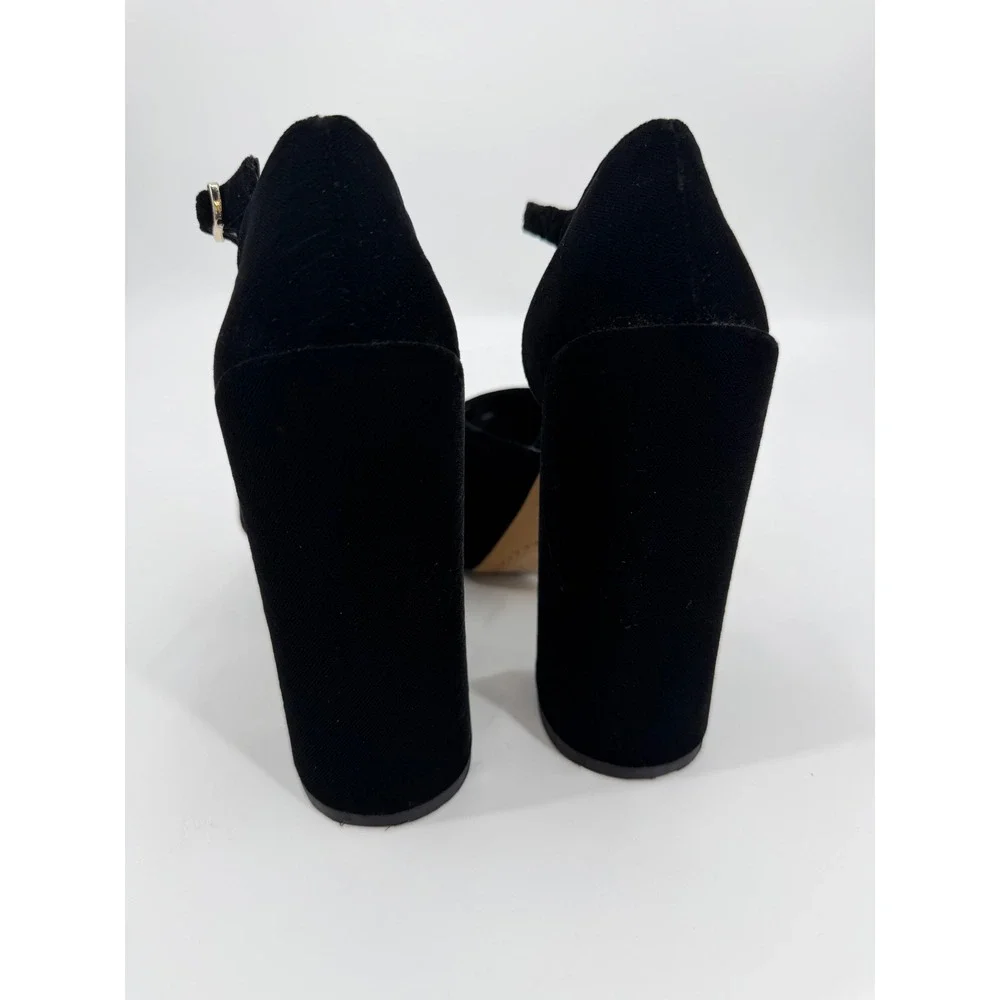 Vince Camuto Black Velvet Platform Heels Ankle Strap Block Heel Pumps Size 6.5M